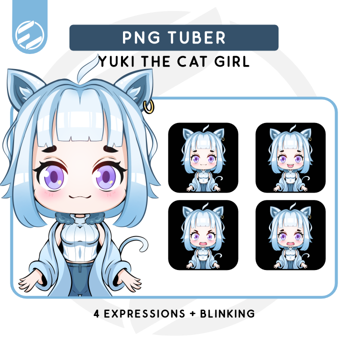 Adoptable PNG Tuber - Yuki the Cat Girl (4 Expressions + Blinking)